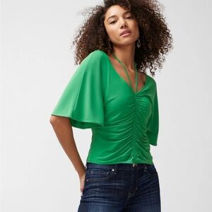 White House Black Market Green Ruched Dolman Sleeve Blouse